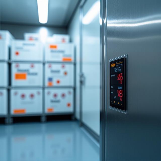 Close-up of secure pharmaceutical cargo being loaded into a climate-controlled trailer