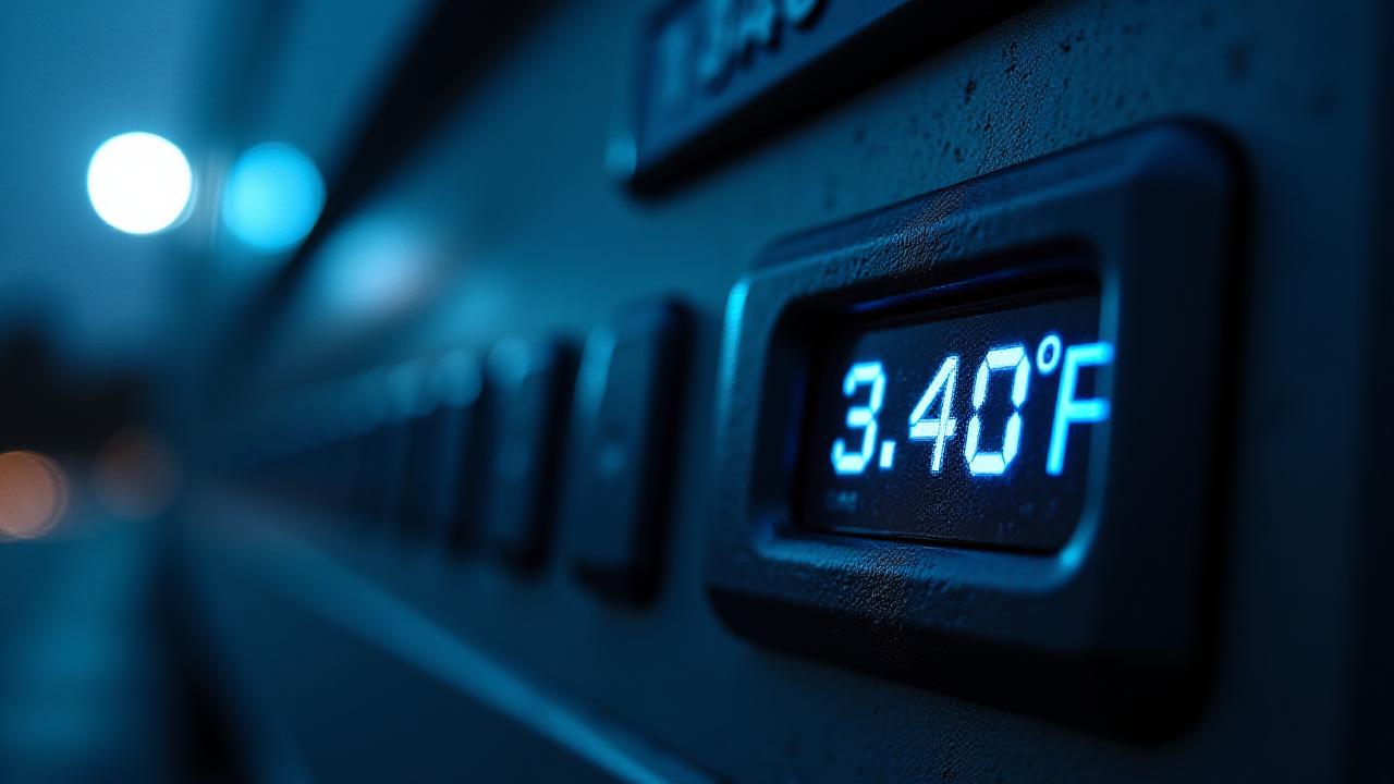 Close-up of a state-of-the-art Carrier reefer control panel showing digital temperature monitoring
