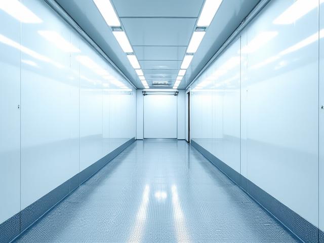 Interior of a modern clean refrigerated trailer prepared for pharmaceutical transport